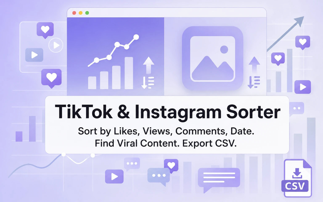 Sort Feed CSV export graphic for TikTok and Instagram post data