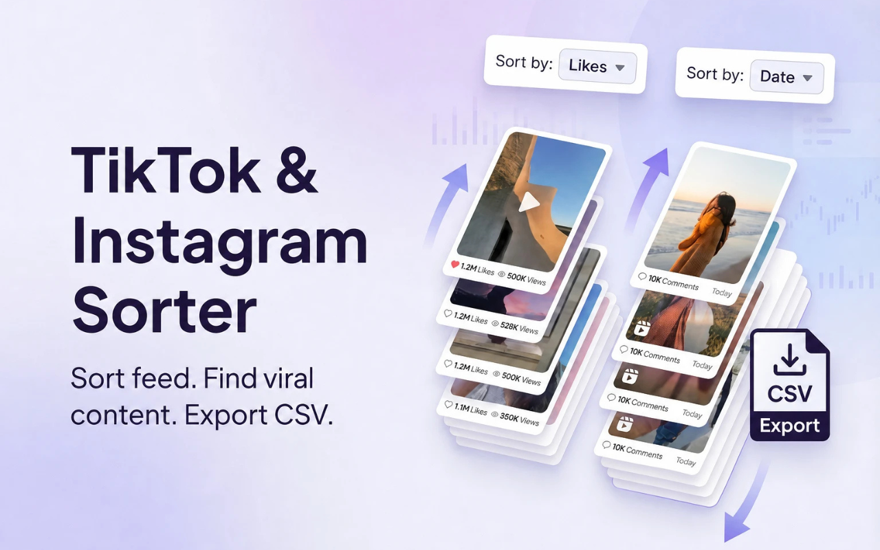 Sort Feed controls for sorting Instagram and TikTok posts by likes or date