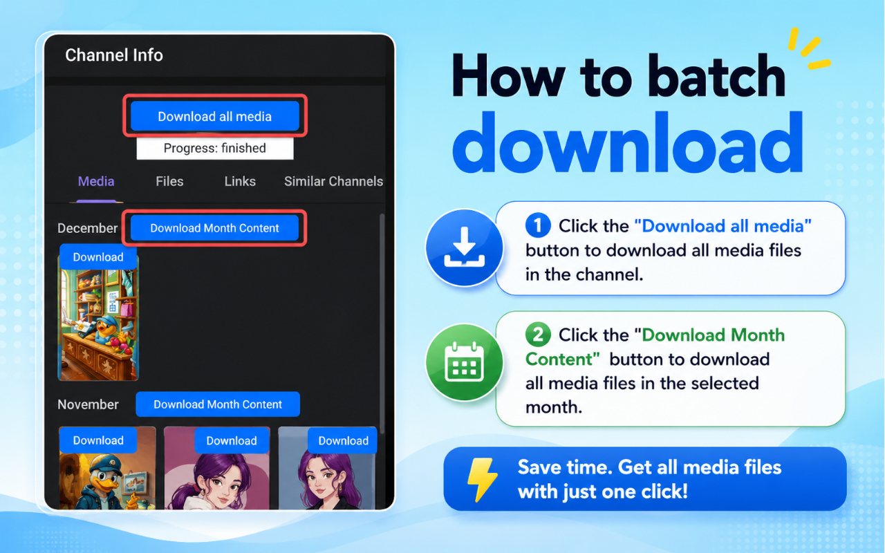 Telegram Video Downloader batch download interface for Telegram channel media